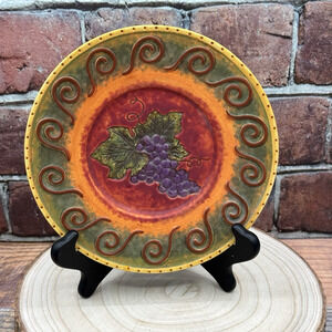 Yankee Candle Company Vintage Candle Holder Plate Wine Crackle Grapes‎ Ceramic